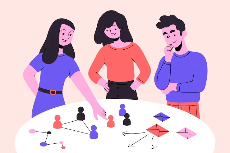 Team segmenting customers on a digital board