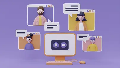 3D avatars in a video call, representing a live chat conversation with customers.